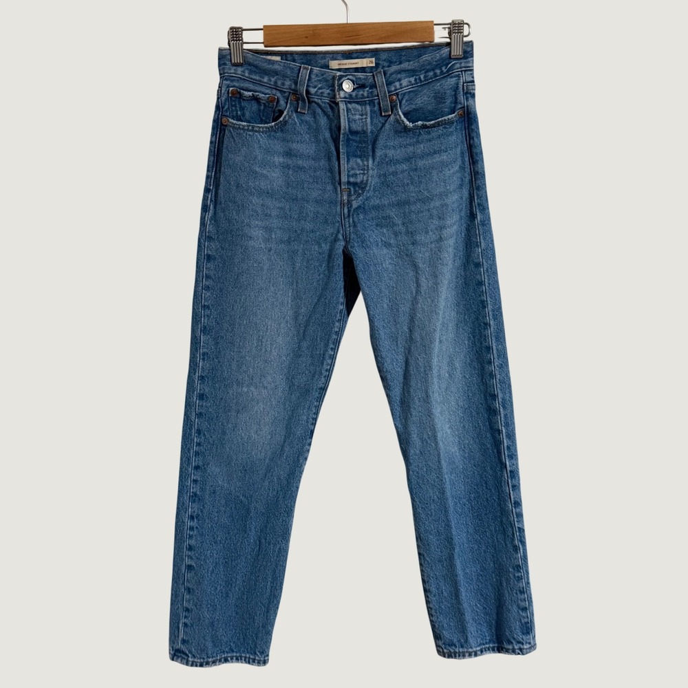 Levis Wedgie Straight Jeans Women 26 Blue High Rise Ankle Cotton Denim Casual